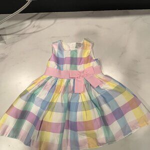 Carter's Poplin Dress Baby Girls 6M Multi Pastel Plaid Ruffle Bow Back Button